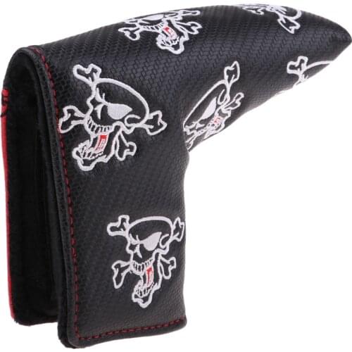 Premium PU Sport Golf Club Putter Head Cover Protector With Skull Embroidery Sports Golf Putter Protective Cover Accessories