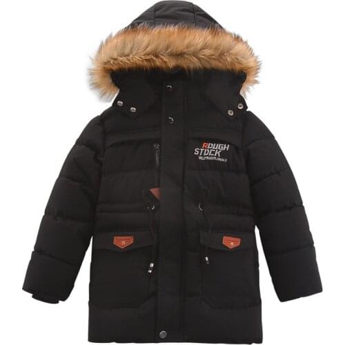 Winter Boy Cotton-padded Clothes Childrens Thick Down Cotton Plus Velvet Warm Mid-length Casual Boys Clothes