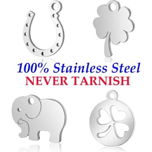 10 Pieces Lucky Symbol Clover Wish Bone Elephant Charm Wholesale 100% Stainless Steel Horse Shoe DIY Jewelry Finding Pendant