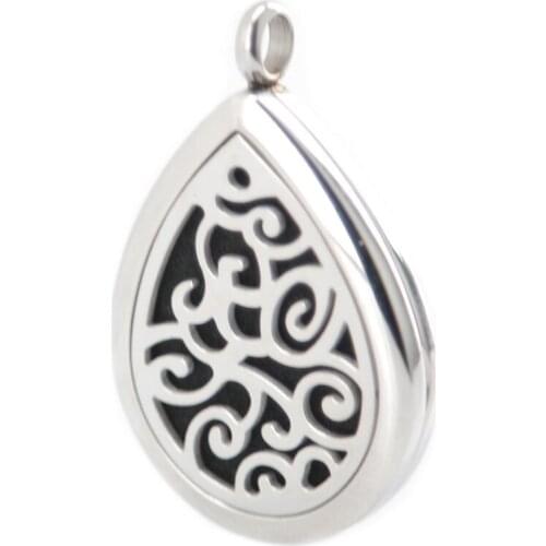 10pcs 30mm plain Water Drop Rattan Aromatherapy Essential Oil surgical Stainless Steel Perfume Diffuser Locket Necklace Pendant