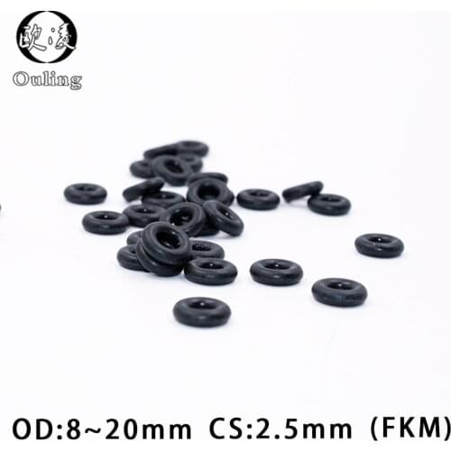 10PCS Fluorine rubber Ring Black FKM O ring Seal OD8/9/10/11/12/13/14/15/16/18/19/20*2.5mm Rubber O-Ring Seal Oil Ring Gaskets