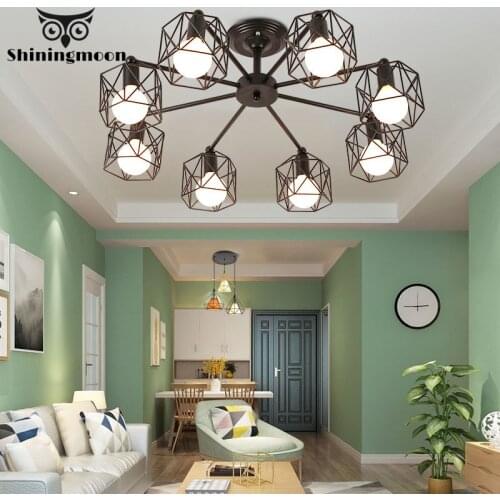 American Industrial Chandelier Lighting Modern Iron Black Ceiling Chandelier Living Room Bedroom Hanging Lamps Lustre Luminaria
