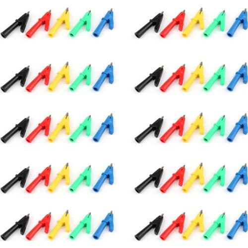 Areyourshop 50x Copper 5mm Mouth Alligator Clip For 4mm Banana Plug Test Probe Clamp 5Color
