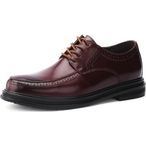 Luxury Genuine Leather Brown Brogue Shoes Lace-up Round Toe Elegant Gentleman Business Wedding Shoes Mens Formal Dress Shoes