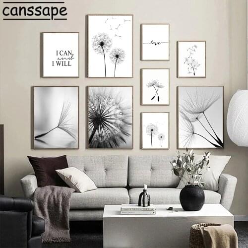 Black And White Canvas Painting Minimalist Quotes Wall Print Dandelion Art Picture Nordic Posters And Prints Living Room Decor