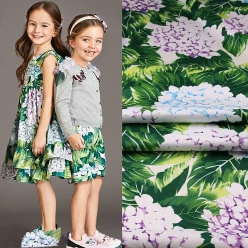 Flowers in Green Brand Designer Cotton Fabric for Dress Blouse Clothes Fabric Sewing DIY Needlework Material