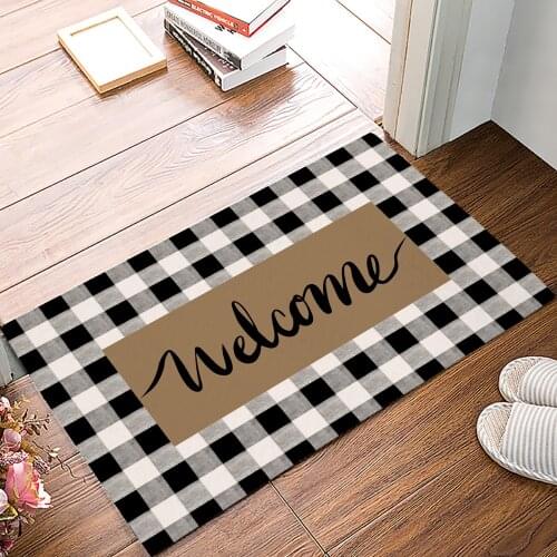 Welcome Gray Black Plaid Doormat for Entrance Door Bathroom Hallway Non-Slip Rugs Home Decor Kitchen Mats