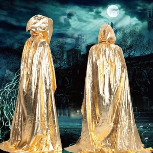 JEMMA LEONG Middle Ages Wizard Witch Cape Halloween Cosplay Costume Medieval Vampire Death Glossy Robe Cloak Ancient Golden Red