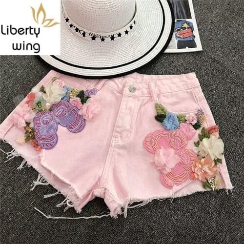 Hot Fashion Summer Women Shorts Embroidery Flower Sweet Woman Jeans Casaul Zipper Personalized Harajuku Denim Trouser Femme