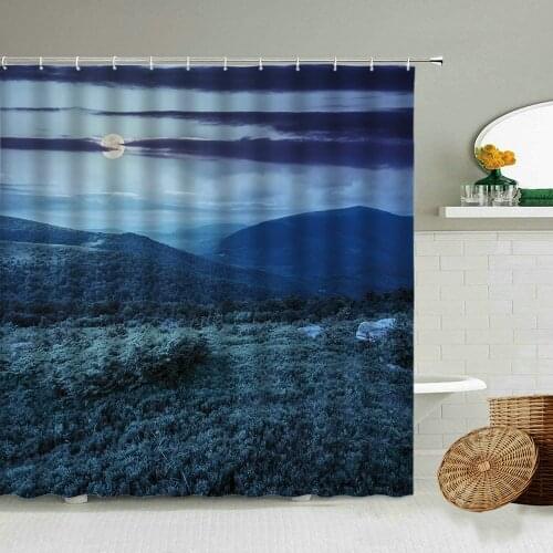 Deep Mountain forest Night View Full Moon Shower Curtain Summer Valley Scenery Family Bathroom Accessories Waterproof Curtains