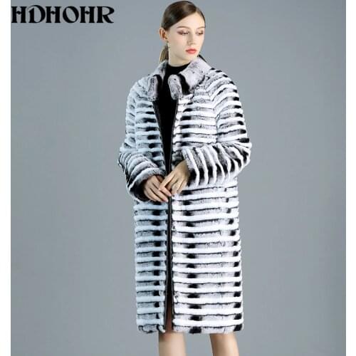 HDHOHR 2021 New High Quality Rex Rabbit Fur Coat Women With Down lTwo Side to Wear Natural Rex Rabbit Fur Jacket Female
