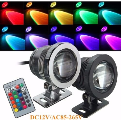 IP68 Waterproof RGB LED Underwater Submersible Spotlight Landscape Lamp with Remote Control for Swimming Pool AC85-265V/DC12V