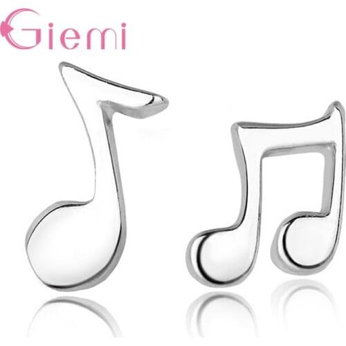 Exquisite Glittering Attractive Small Musical Notes 925 Sterling Silver Stud Earrings Women Girls Popular Fashion Jewelry