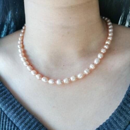 6mm Pink Oval Freshwater Pearl Necklace Magnet Clasp Pearls Beaded Boho Choker Elegant Vintage Collier Perles Women Girl Gift
