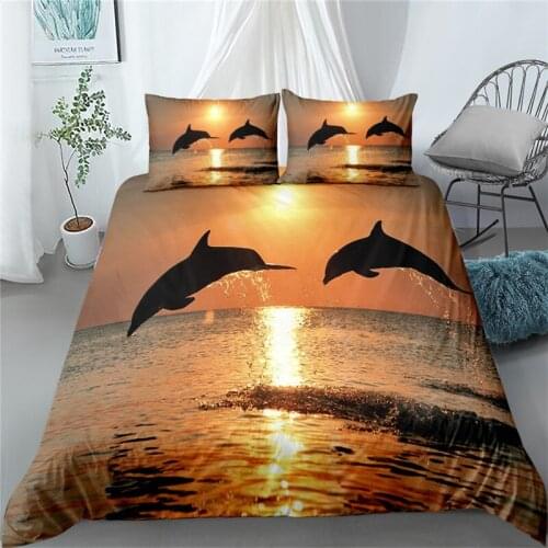 Mid night dolphin 3d bedding set single twin double queen king cal king size bed linen set