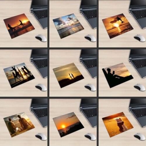 XGZ Laptop Seaside Dolphins Square Mouse Pad Sunset Playing Team Party PC Mat Childhood Friendship Rubber Non-slip Universal