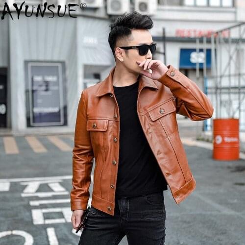 AYUNSUE Genuine Leather Jacket Mens Clothing Cow Leather Coat Motorcycle Jackets 2020 Short Mens Clothes Chaqueta Hombre LXR476