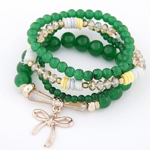 LEMOER Fashion Bohemian Multilayer Candy Color Crystal Beads Bowknot Charm Bracelets Bangles Elastic pulsera piedras Jewelry