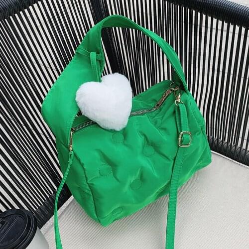 Soft Cotton Fabric Small Crossbody Bags with Short Handle for Women Trends Shoulder Handbags and Purses with Hairball Pendant