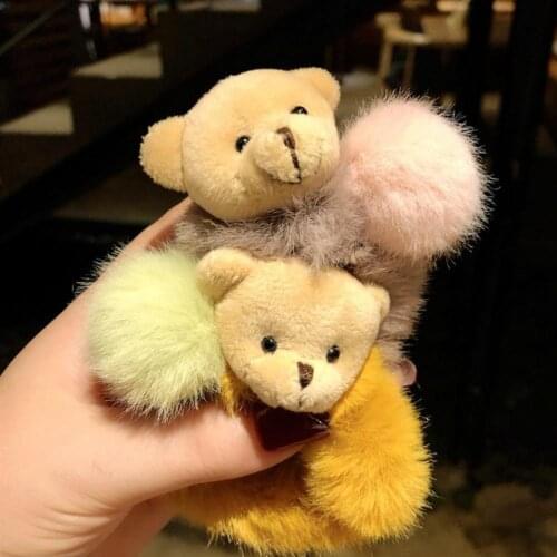 Sweet Women Color Block Plush Rubber Band Elastic Hair Rope Decoration Gift