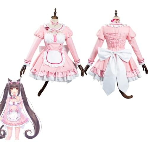 Nekopara Chocola Vanilla Cosplay Costumes Pink Maid Dress Outfits Halloween Carnival Suit