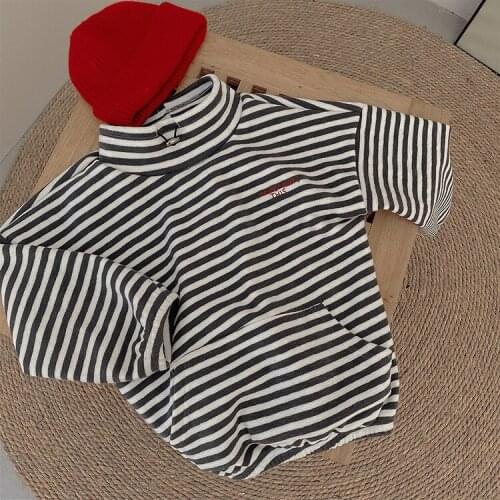 2021 new style girls boys striped thicken sweatshirt autumn fashion cotton full sleeve kids t-shirt 2-8 years