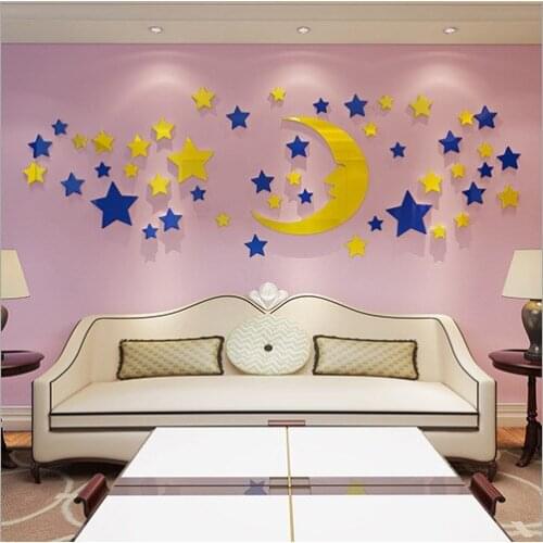New Star Moon Mirror Acrylic Wall Stickers Bedroom Living Room Kids Room Decoration Wall Stickers