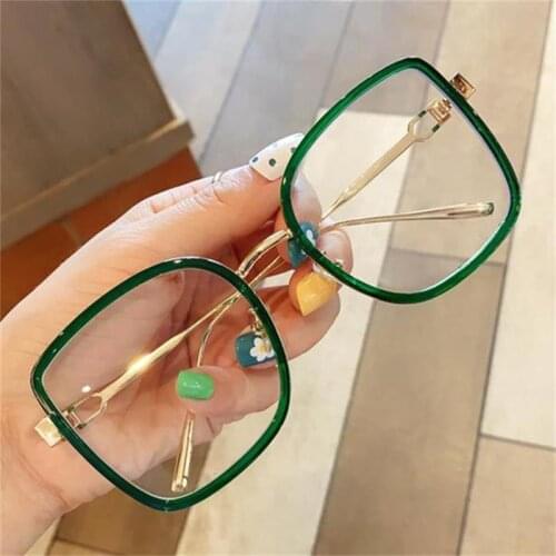 Oversized Square Green Glasses Frame For Women Clear Lens Optical Myopia Nerd Glasses Transparent Shades Fashion Eyeglasses