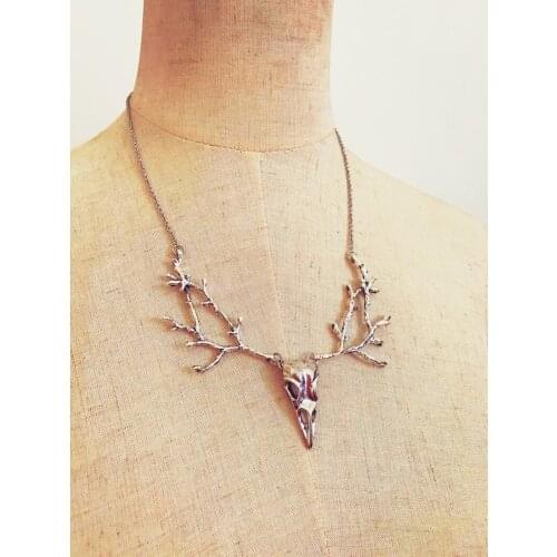 Punk Bird Skull Necklace Branch Crow Creativity Witch Jewelry Gothic Charm Statement Gifts Choker Women Nature Fashion Pendanls