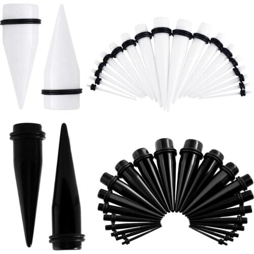 1Pair /lot UV Acrylic Black & White Ear Stretching Piercings Ear Taper Expander Plugs and Tunnels Gauge 1.6--16mm Body Jewelry