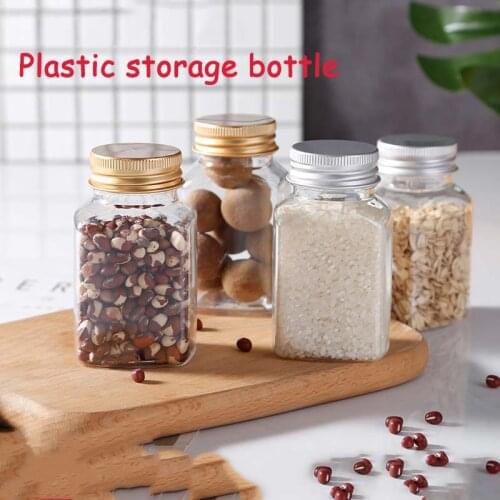 10pcs/lot Plastic Transparent Aluminum Cap Bottle Honey Candy Tea Food Storage Sealed Storage Mason Bottles Jar Container
