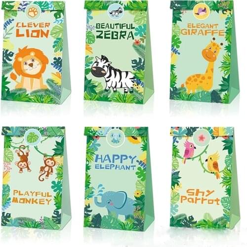 OENY 12pcs Party Favor Paper Bags for Birthday Party Kids Supplies Animals Gift Bags Jungle Safari Zoo Animal Favor Boxes