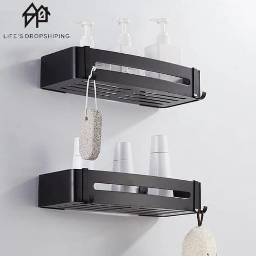 Bathroom stainless steel Shelf Organizer Shower Storage Corner Shelves Wall Mounted Aluminum Toilet Shampoo Holder No Drill