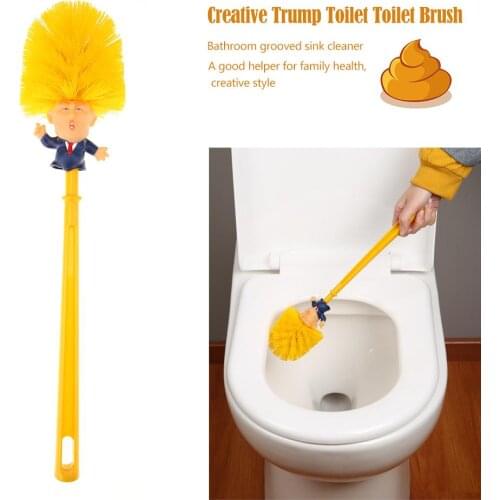 WC Donald Trump Brush Toilet Supplies Holder w/Trump Head Portrait Paper Powels WC Bathroom Silicone Cleaning Brushes Set Yellow