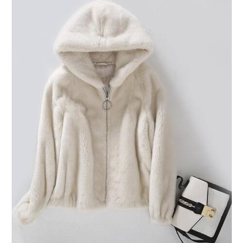 Natural mink fur coat womens overall short paragraph winter mink fur jacket leather fashion hooded