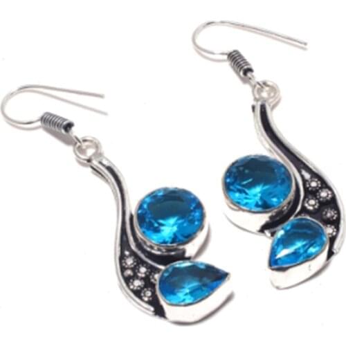 Blue Topas,Silver Overlay on Copper Earrings ,52 mm , E3975