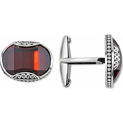 Tesbihane Red Cubic Zirconia Sleeve Silver Button