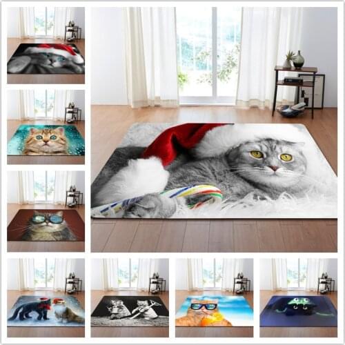 Trend Christmas Party Decor Rug 3D Lovely Cat Carpets Kids Room Play Mats Flannel Memory Foam Carpets for Living Room Area Rugs