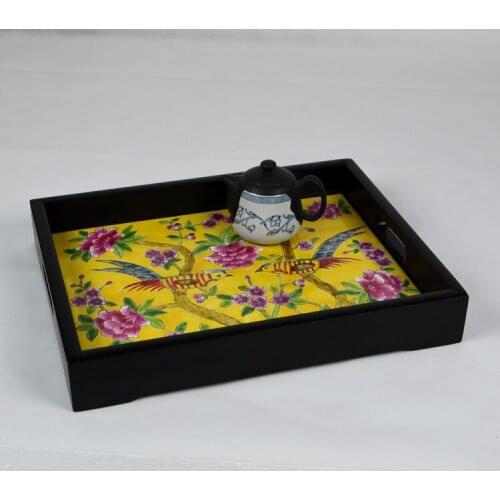 Solid wood inlaid ceramic plate painting tray living room dining room table receives gifts hand pottery cup tea set tea tray