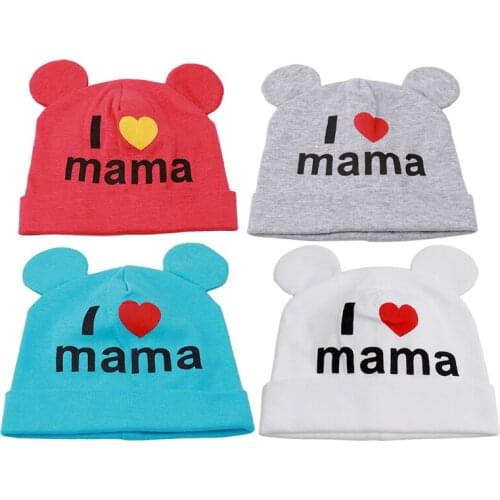 Spring Autumn Baby Cap Knitted Warm Cotton Beanie Hat For Toddler Baby Kids Girl Boy I LOVE MAMA Print Baby Hats