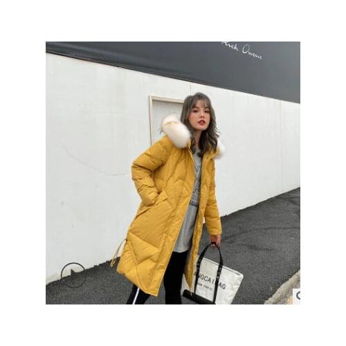 Off-season 2020 new medium and long down jacket for women fishtail with large fur collar, loose and thickened white duck down co