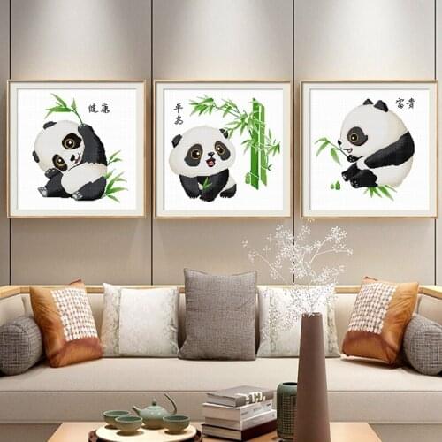 Cross stitch printed canvas Chinese cartoon animal panda children handmade decorative painting creative birthday gift