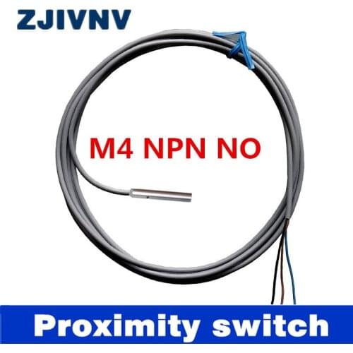 Best quality M4 IP67 DC 3 wires NPN NO inductive proximity switch detect distance 0.8mm , Dia 4mm sensor body without screw
