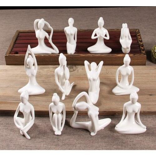 WSFS Hot Abstract Art Ceramic Yoga Poses Figurine Porcelain Yoga Lady Figure Statue Home Yoga Studio Decor Ornament