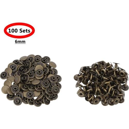 100Sets 6/10mm Metal Single/Double Cap Rivets Studs Round Rapid Rivet for Leather Craft Bag Clothing Garments Shoes Decor Tool