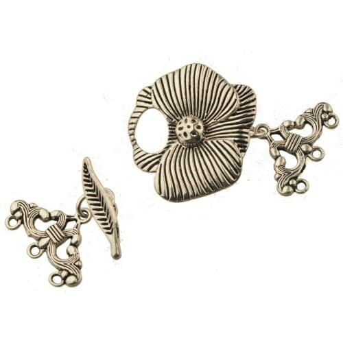 Big Flower Clasps Fit Multi Bracelets DIY Hooks Vintage Silver Lotus Triangle 3/4 Holes Handwork Jewelery Findings Metal 5 sets