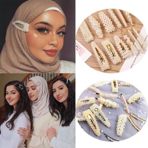 Pearls Beads Hair Clip for Hijab Scarf Muslim Women Metal Hairpin for Headscarf Turban Fashion Hair Hijab Accessories Headpieces