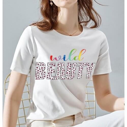 Womens Summer New Style 90s Personality Leopard Print Letters Short-sleeved Printing Womens T-shirt Pattern O-neck Casual Top