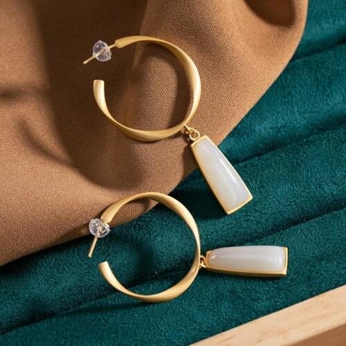 Original craft design jade female Earrings Handmade beautiful retro Hong Kong Style Heben summer season super fairy white Fritil