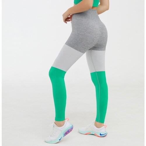 Womens New Knitted Seamless Sports Pants Hit Color Stitching Fitness Pants Sweat-Absorbent Breathable Sports Tights Hip Pants